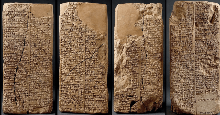 上图:主前7世纪的巴比伦创世史诗《埃努玛·埃利什Enuma Elish》的泥版残片,于1848年至1876年出土于尼尼微亚斯那巴图书馆(Library of Ashurbanipal)的遗址。整篇史诗大约有一千行,以阿卡德语分别写于七块泥板上。巴比伦创世史诗可能是主前15-14世纪成形的,其中创造的先后次序与创世记有一些共通之处,表明创造的历史存在于人类文明的记忆中。但与创世记相比,两者的不同之处更多:创世记中独一真神的创造过程简洁、庄严、圣洁、超越,万有的被造都是为了给人准备环境;而巴比伦史诗中众神的创造过程复杂、离奇、恐怖,充满了淫乱、争吵、仇恨、自私、暴力、杀戮和不孝,毫无道德观念,造人的目的只是为了代替众神从事繁重的体力劳动,地位下贱。巴比伦创世史诗,只是堕落之后的人类按着自己的形象来造神的结果,与创世记完全不能同日而语。