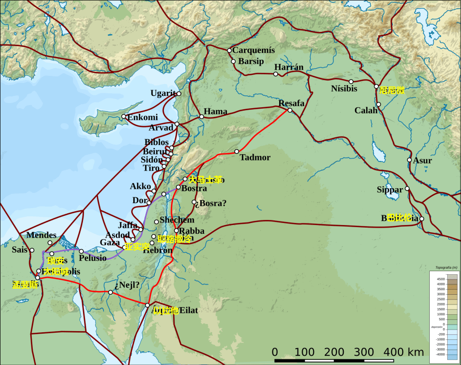上图：从埃及通往亚述的道路，既是古代国际贸易大道，又是列国争战的道路。将来这条路将成为敬拜神的福音之路，「必有从埃及通亚述去的大道。亚述人要进入埃及，埃及人也进入亚述；埃及人要与亚述人一同敬拜耶和华」（赛十九23）。
