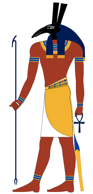 上图：古埃及神话中的沙漠和风暴之神塞特（Set, Seth），形象可能由食蚁兽、驴、豺狼综合而成。