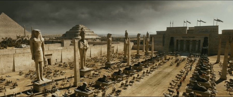 上图:电影《出埃及记》中的孟斐斯王宫艺术复原图。