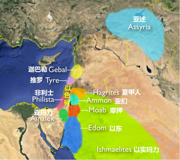 上图：围绕以色列的十个长期的仇敌。