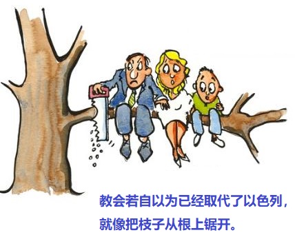 上图：外邦信徒不可看不起犹太人、「向旧枝子夸口；若是夸口，当知道不是你托着根，乃是根托着你」（罗十一18）。