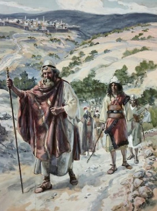 上图：19世纪末法国画家詹姆斯·迪索（James J. Tissot）的油画：大卫逃离耶路撒冷，登上橄榄山。